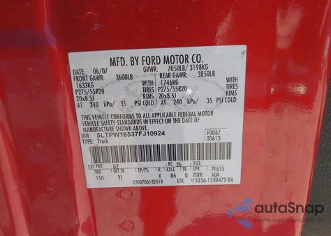 2007 Lincoln Mark Lt z USA, uszkodzony, nr VIN 5LTPW16537FJ10924